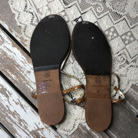 Avec Modération Brown Reptile T-Strap Sandals 38 - Picture 4 of 5